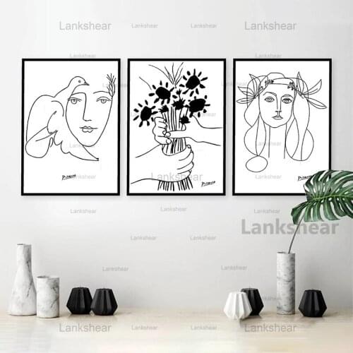 Picasso Line Art Drawing Canvas Art Prints Sketches Woman Bouquet of Peace Painting Poster Minimalist Wall Art Home Wall Decor