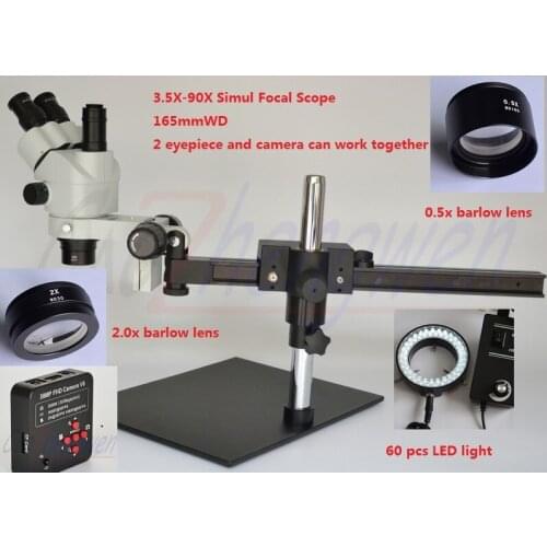 FYSCOPE 38MP HDMI Camera Microscope 3.5X~90X Simul Focal Trinocular Guide Stereo Zoom Microscope PCB Inspection Microscope