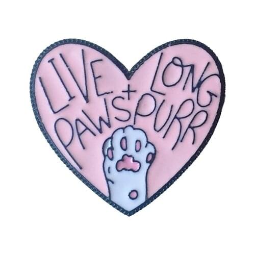 Cute Pink Heart Cat Claw Metal Enamel Brooch Live Long Paws Purr White Dog Claw Badge Pin Charm Trendy Costume Jewelry Gift