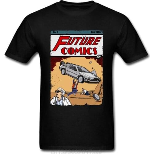 Future Comic Book T-shirt Men Back To The Future 2 T Shirts Marty DMC Delorean Tops Tees 100% Cotton Black Tshirt Funny Clothing