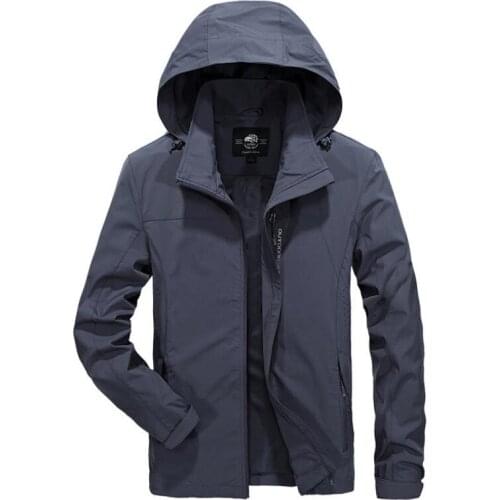 New Spring Jacket Mens Casual Hooded Collar Quick Drying Thin Mens Jacket Coat Pockets chaqueta hombre Plus Size L-4XL