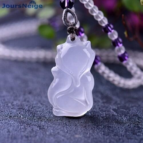 Wholesale White Natural Crystal Pendant Hand Carved Fox Lotus Beads Sweater Chain Necklace Lucky for Women Men Crystal Jewelry