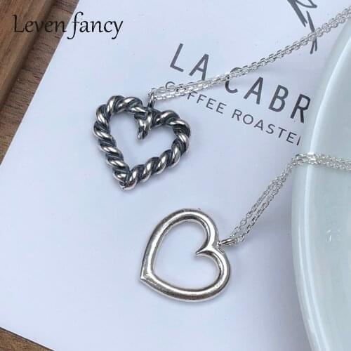 925 Sterling Silver Hollow Love Heart Pendant Necklace Vintage Silver Braided Outline Heart Necklace Engagement Jewelry Gift