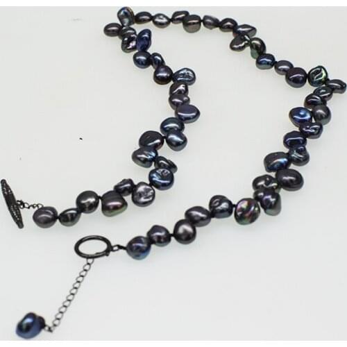 Freshwater pearl green/black reborn keshi flat oval baroque necklace 16inch fashion FPPJ