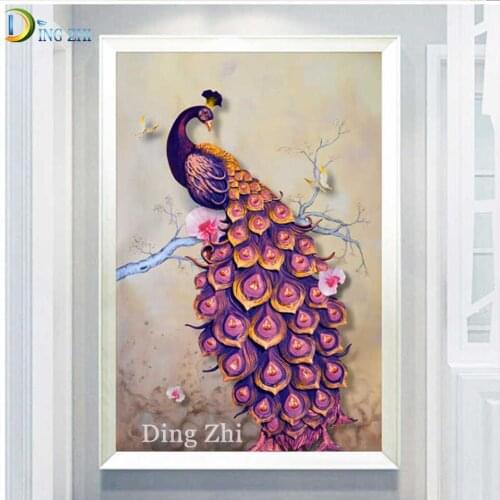 Hot Sale 5D DIY Diamond Painting Round Square Purple Peacock Rhinestone Nordic Simplicity Picture Embroidery Cross Stitch Mosaic