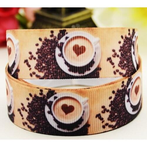 22mm 25mm 38mm 75mm Coffee Cartoon printed Grosgrain Ribbon party decoration 10 Yards X-03138