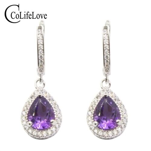Luxurious amethyst dangle earring natural amethyst drop earrings solid 925 silver amethyst earring flawless crystal earrings