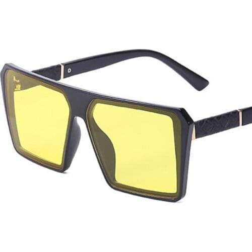 2021 Trendy Oversized Square Yellow Lens Sunglasses Women Men Big Brand Designer Sun Glasses Female Flat Top Vintage Glasses