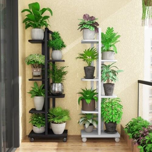 Indoor Floor Type Flower Rack Living Room Balcony Iron Simple Multi-Layer Universal Wheel Storage Rack Shelf Organizer