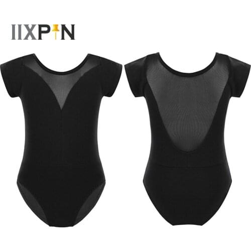IIXPIN Ballet leotards for girls Gymnastics Leotard Ballet Clothes Short Sleeves Round Neck Mesh Splice Ballet Dance Jumpsuit