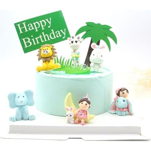 Beautiful Forest Animal Theme Cake Decoration Lion Rabbit Star Flower Wreath Garland Cake Topper Child Birthday Party Supplies