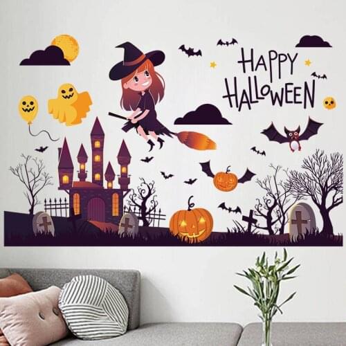 Halloween Decoration Witch Pumpkin Ghost Decal Wall Window Clings Happy Halloween Wall Art Stickers for Kids Room Stickers