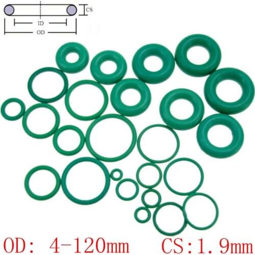 Green FKM Fluorine Rubber O Ring O-Ring Oil Sealing Gasket CS 1.9mm OD 4-120mm