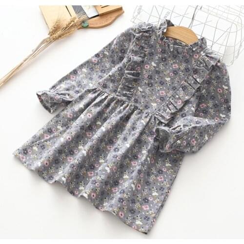 Spring Autumn Girls Princess Dress Cotton Dresses For Kids Full Printed Flower Infant Dress Long Sleeve Girls Dresses