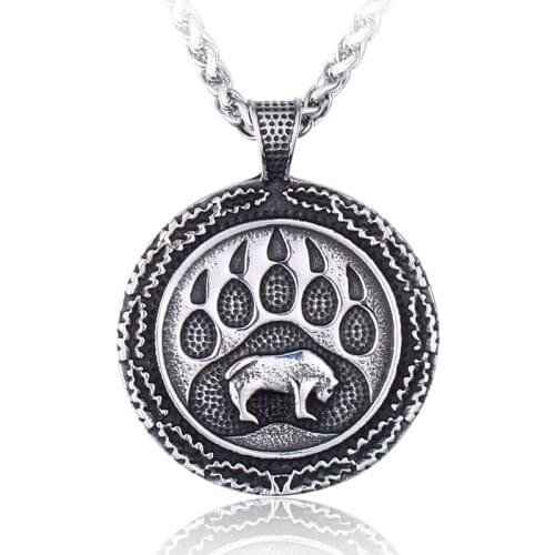 Vintage Mens Stainless steel Viking Norse Bear Paw and head Animal Pendant Necklace Fashion Party Jewelry Gifts