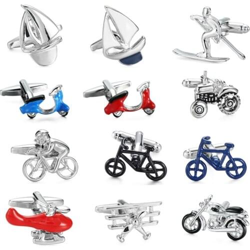 High quality mens shirt cuff links transportation series fashion brand bicycle / battery car / motorcycle / aircraft Cuff Links
