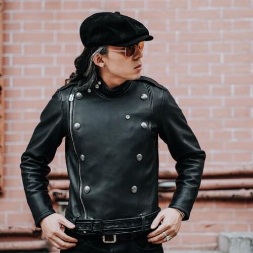 YR!Free shipping.luxury South America tanned CALFSKIN jacket.Quality men slim leather coat.Classic J31 motorcycle leather cloth