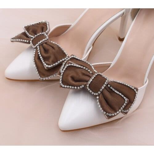 TOPQUEEN AX12 Bowknot shoe clip high heel Crystal decorative bow shoe clip Wedding shoe shoe clip