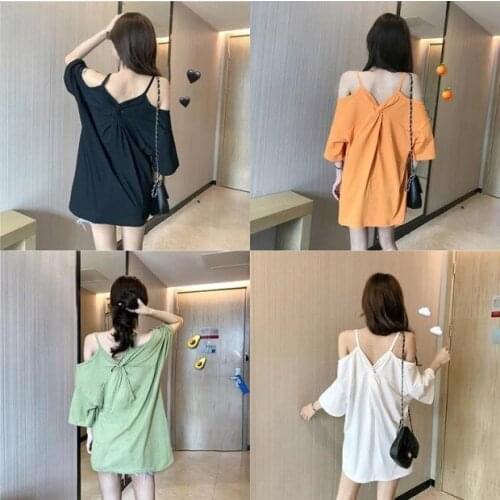 Womans T-shirt Black And White Solid T-shirt Fashionable Off Shoulder Slings Sexy Shirt Women Shirt Cool Womans Shirt