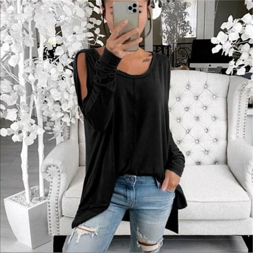 New Womens Tops Casual Autumn Long Sleeve T-shirt Sexy Off Shoulder O-Neck Pure Color Pullover Top Basic Tee Women Clothing