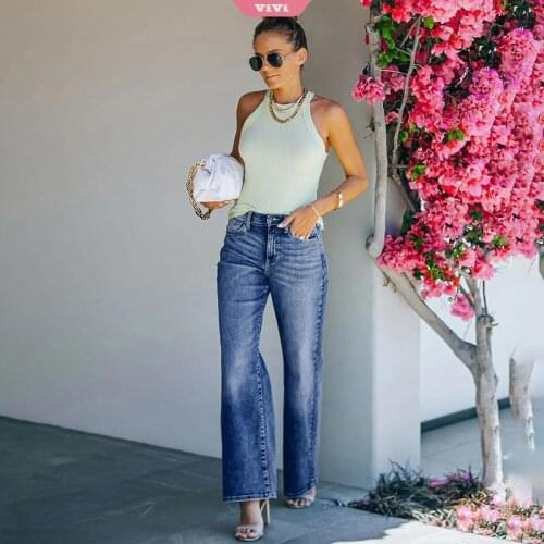 Womens Jeans High Waist High Stretch Wide-leg pants Autumn New All-match Streetwear Retro Denim Trousers