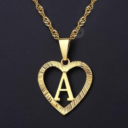 Womens Girls A-Z Initial Letter Pendant Heart Necklace Gold Alphabet Charm Wholesale Jewelry Valentines Gifts for Women