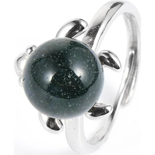Women Men Natural Stone India Onyx Crystal Green Tanglin Ring Turquoises Turtle Tortoise Animal Silver Plated Open Rings Jewelry