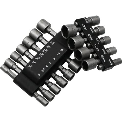 ZtDpLsd 9Pcs/14Pcs Multi-function 6.35mm Hex Pneumatic Sleeve Head Set Power Nut Driver Hexagonal Shank Cr-v Screwdriver Tool