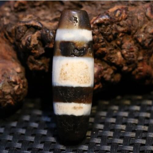 Unique Treasure Magic Tibetan Old Agate 3 Line Healer Medicine Totem dZi Bead Amulet 48MMFit For Making Bracelet Timestown AA