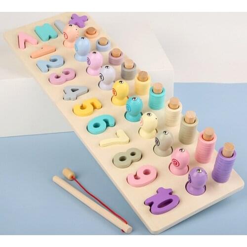 Kids Montessori Math Toys For Toddlers Educational Wooden Puzzle Fishing Toys Count Number Shape Matching Sorter Games Board Toy