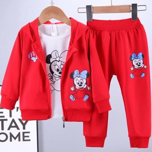 Disney Mickey Minnie Mouse Boys Dress Children Autumn Character Cotton Hoodies + Vest 3 Vest Children Suit Kids Outfits Together