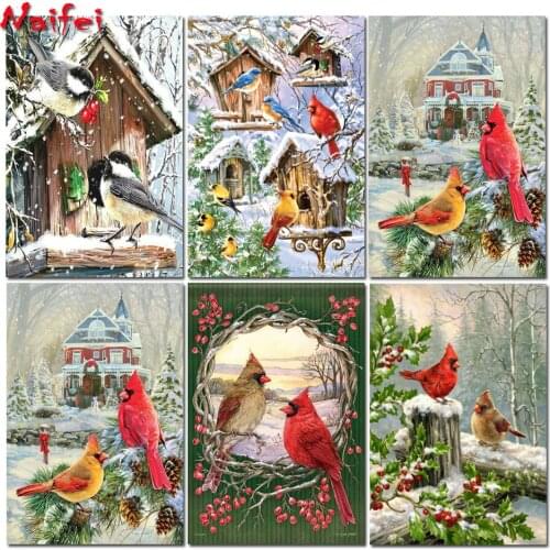 DIY 5d Diamond Painting Christmas Bird Cardinals Full Square/Round Diamond Embroidery Landscape Mosaic Needlework Home Decor