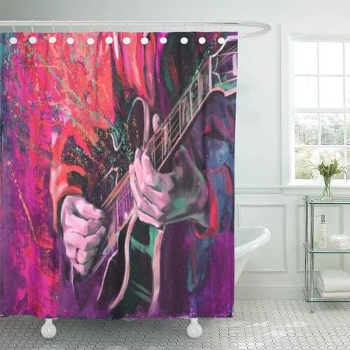 Jazz Guitarists Hands Playing Guitar Multicolored Fantasy in Bright Shower Curtain Waterproof Polyester Fabric 72 x 78 Inches
