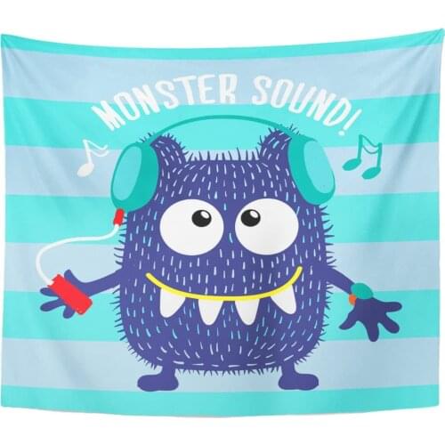 Tapestry Red Cool Navy Monster Character Blue Headphones Listens Music Tapestries Wall Hanging for Living Room Bedroom Dorm
