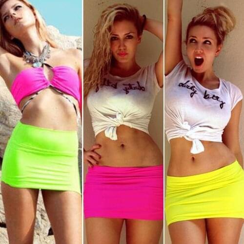 HOT New Womens Stretch High Waist Pleated Plain Skater Flared Pencil Bodycon Mini Skirts Sexy Swimwear Bathing