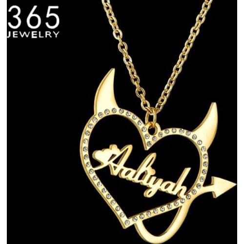 Custom Names Heart Necklace Bright Diamond Crown Namplate Necklaces Stainless Steel Personalized Jewelry Collier Femme Necklace