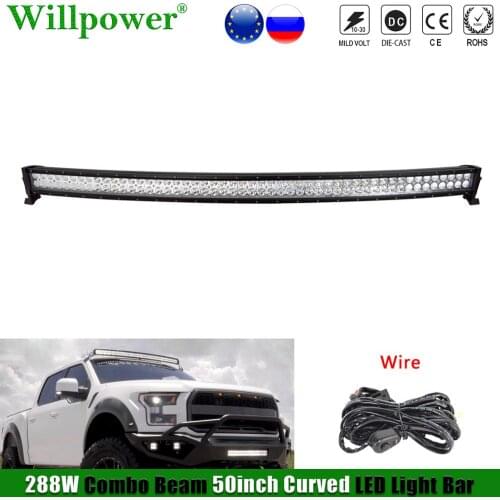 Car Roof 288W 50" Curved LED Light Bar For Jeep JK Dodge Offroad 4X4 Truck UTV SUV 4WD Pickup Fog Driving Lamp LED Bar