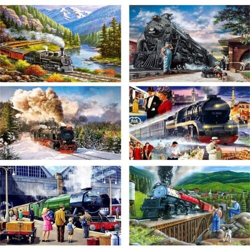 Classical Steam Locomotive Trains Picture 5D DIY Diamond Painting Square/Round Full Drill Mosaic Cross Stitch Artist Home Decor