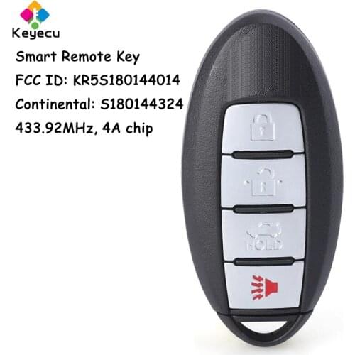 KEYECU Smart Remote Car Key With 3+1 4 Buttons for Nissan Maxima Altima 2016 2017 2018 Fob S180144324 433.92MHz KR5S180144014