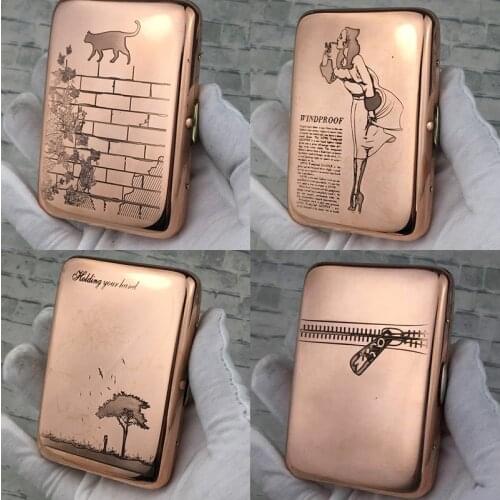 Holding 16pcs Classic Vintage Copper Cat Tree Woman Cigarette Case Portable Tobacco Storage Smoking Boxes With Box