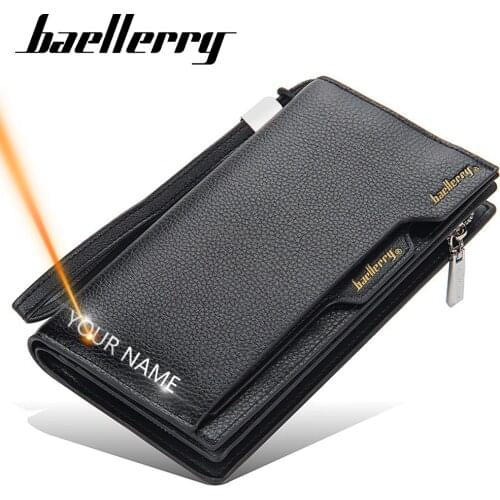 2021 New Long Men Wallets Name Customized Quality Male Purse Card Holder Zipper Large Capacity Brand PU Leather Wallet For Men