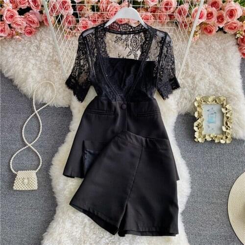 2021 summer new version stitching lace suit vest shorts tube top three-piece suit