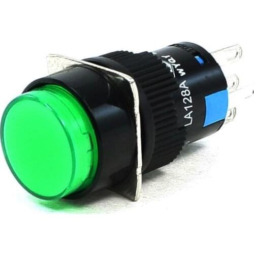 AC 250V 5SPDT 1NO 1NC 5 Pins Latching Green Push Button Switch w 220V LED Lamp