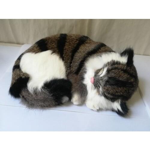 Plastic&furs brown grains cat large 25x20cm sleeping cat model prop.home decoration Xmas gift b0578