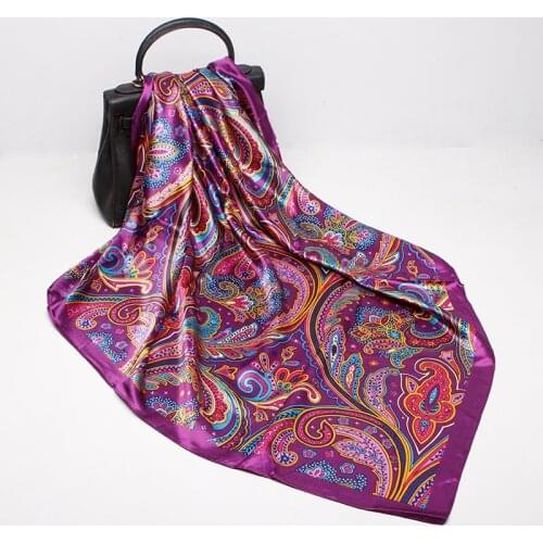 Fashion Scarves For Women Print Silk Satin Head Scarf Female 90cmx90cm Luxury Brand Square Shawl Large Hijab Scarfs For Ladies