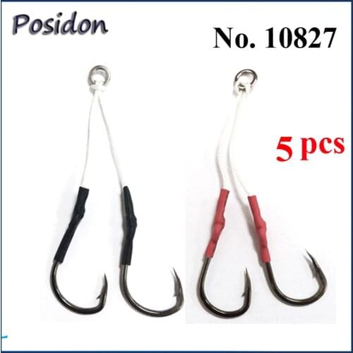 Posidon 5 Pcs/Pack 10827 Double Jig Assist Hooks Stainless Steel Double Jigging Assistant Hooks Double Assist Hooks With Line