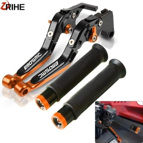 For 690 SMC 2014-2016 Motorcycle Adjustable Folding Extendable Brake Clutch Levers Handlebar Hand Grips Sets SMC 690 2015 16