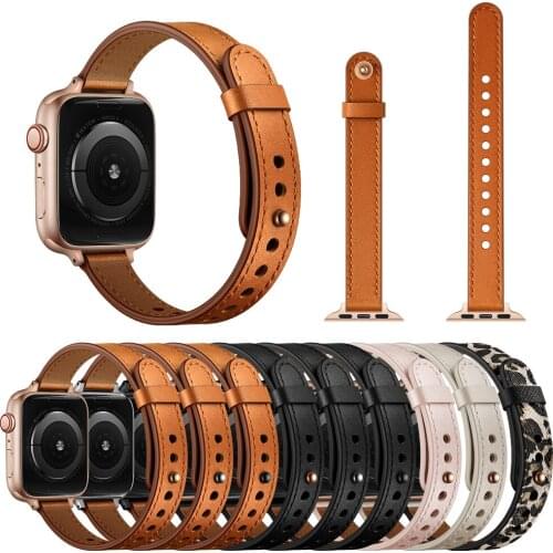 Luxury Thin Leather Strap for Apple Watch Series 6 5 4 3 2 SE Watch Bands for iWatch 38MM 40MM 42MM 44MM Bracelet Correa Wrist