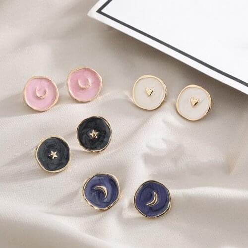 Korean Alloy Cute Drop Oil Love Moon Star Lightning Stud Earring For Women Round Enamel Earrings Fine Ear Cuff Set Jewelry Rings