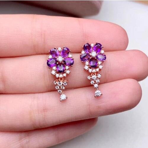 Natural Amethyst Earrings affordable style simple party birthday party gift 925 Sterling Silver